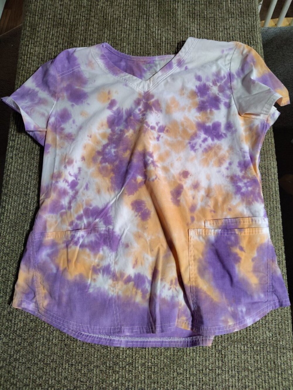 Scrubstar Time for Tie Dye Orange/Purple V-Neck Print Scrub Top